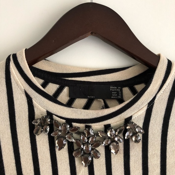 ZARA | Nude & Black Striped Shirt w/ Embellishment - Picture 2 of 4